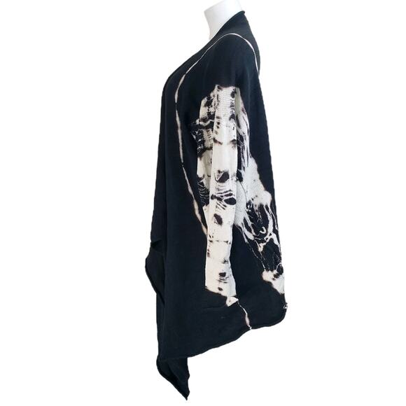 Krista Larson Black & White Hand Dyes Open Cardigan Loose Knit. OS. Asymmetrical - Picture 3 of 16